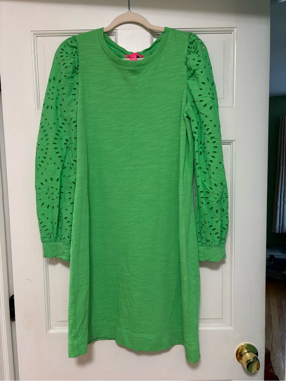 Lilly Pulitzer Cabana Green Eyelet Sleeve Shift Dress